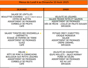 MENUS DU 4 AU 10 AOÛT 🍏