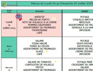 Menus du 14 au 20 juillet 🎆