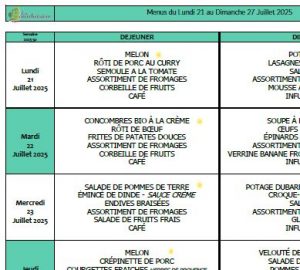 Menus du 21 au 27 juillet 🍅