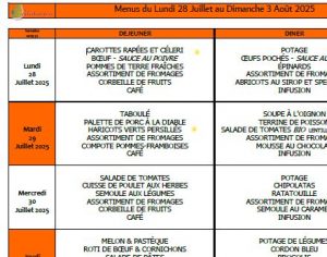 Menus du 28 juillet au 3 août 🥦
