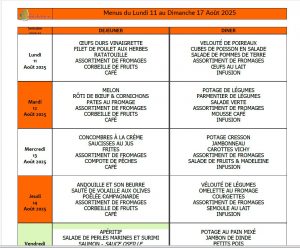 Menu du 11 au 17 Août 🍫