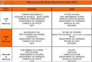 Menus du 18 au 24 août 🧀