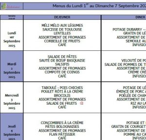 Menus du 1er au 7 septembre 👩🏫