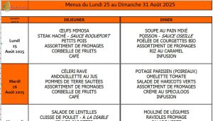 Menus du 25 au 31 août 🍳