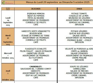 Menus du 29 septemrbe au 2 octobre 🥘