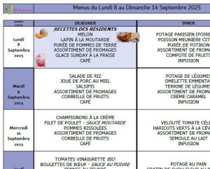 Menus du 8 au 14 septembre 🍏