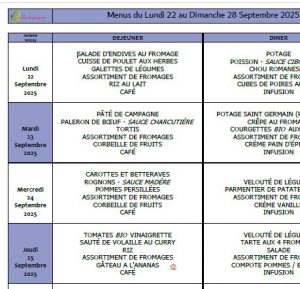 Menus du 22 au 28 septembre 🍛