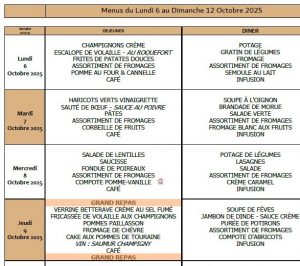 Menus du 6 au 12 octobre 🥔