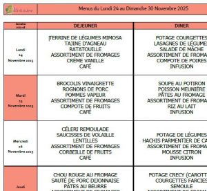 Menus du 24 au 30 novembre 🥩