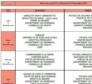 Menus du 17 au 23 novembre 🥬