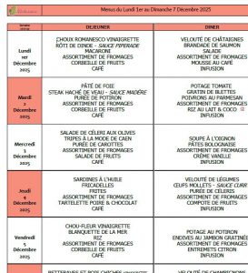 Menus du 1er au 7 décembre 🍄