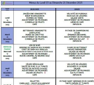Menus du 15 au 21 décembre 🍷