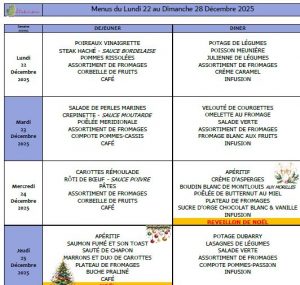Menus du 22 au 28 décembre 🎅