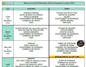 🌟 Menus du 29 décembre au 4 janvier 2026 ✨