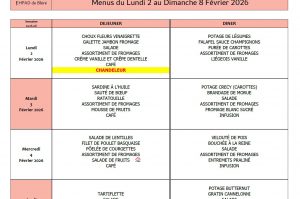 Menus du 02 au 08 Février 🥞