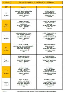 Menus du 16 au 22 mars 🥕