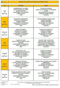 Menus du 23 au 29 mars 🧀