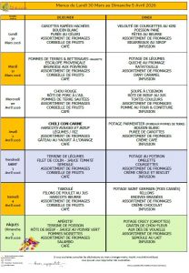 Menus du 30 mars au 5 avril 🐰