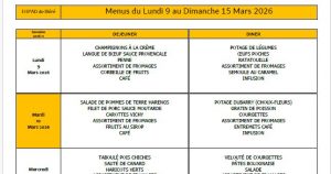 Menus du 09 au 15 mars 🥧