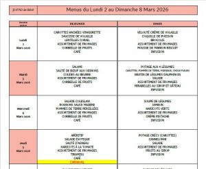 Menus du 02 au 08 mars 🎭