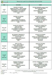 Menus du 13 au 19 avril ☕