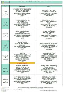 Menus du 27 avril au 3 mai 🥚