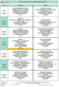 Menus du 11 au 17 mai 🍄