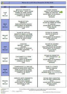Menus du 18 au 24 mai 🧀
