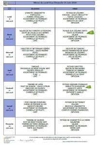Menus du 8 au 14 juin 🍮