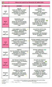 Menus du 20 au 26 juillet 🍗