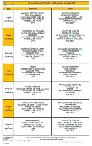 Menus du 27 juillet au 2 août 🍈