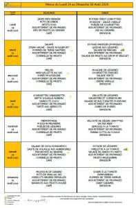 Menus du 24 au 30 août 🍵
