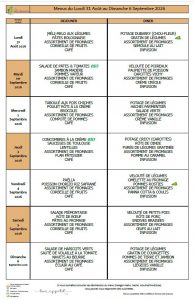 Menus du 31 août au 6 septembre 🥒