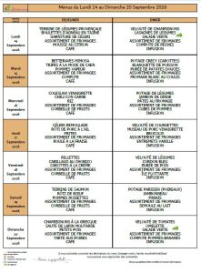 Menus du 14 au 20 septembre 🍑