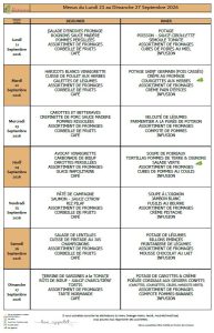 Menus du 20 au 27 septembre 🥑