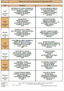 Menus du 7 au 13 septembre 🍽