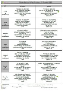 Menus du 19 au 25 octobre 🥬