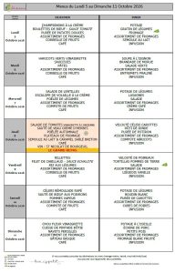 Menus du 5 au 11 octobre 🥣