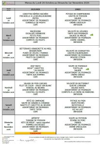 Menus du 26 octobre au 1er novembre 🥚